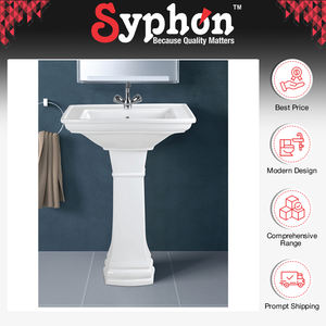 Lavabo de Cerámica Blanco de Diseño Moderno y Alta Calidad con Pedestal para Baños de Lujo, Disponible en Stock - Product Image 2