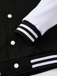Unisex Baseball Collar Jacket Button Front Pockets Warm Winter Outerwear Suitable School Uniforms Machine-Washable 100% Cotton - Product Image 5