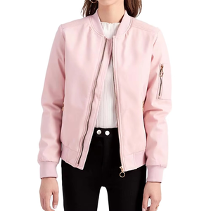 Women's Pink Bomber Jacket <b>Blush</b> Flight Coat Quilted Shoulder Padded Windbreaker Zip Up Fashion Outwear Casual Pastel Coat - Product Image 1
