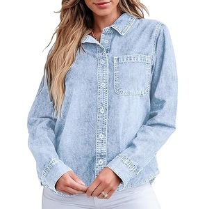 Camisa vaquera de manga larga para mujer, estilo vintage europeo y americano, talla grande, para chicas. - Product Image 4