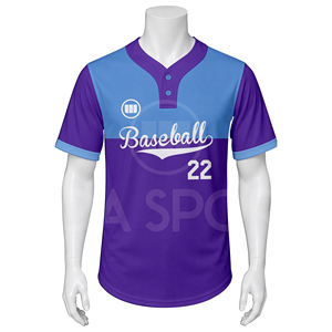 Maillot de baseball personnalisé sublimé pour homme, manches courtes, anti-humidité, bicolore violet et bleu, uniformes pour adultes toutes saisons - Product Image 2