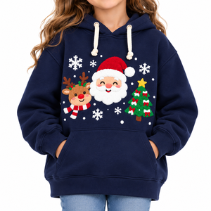 Vente en gros de sweats à capuche en polaire pour filles, thème Noël, imprimé rennes, sapins, flocons de neige, pull pour enfants, OEM ODM, logo personnalisé - Product Image 2