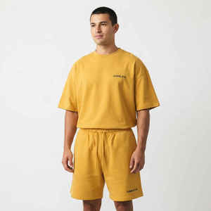 Men's <b>T</b> <b>Shirt</b> and Short Set With Zipper Casual Oversized <b>Shirts</b> Sets Cotton <b>Polyester</b> Pullover Men's Custom LOGO Tracksuit - Product Image 1