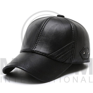 Wholesale High Quality Fashion Solid Color Autumn and Winter Leather Hand Knitting Leather <b>Baseball</b> <b>Cap</b> Hat - Product Image 6