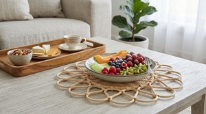 Best Seller Handwoven Rattan Sunflower Placemat Eco Style Rattan Charger Plate Natural <b>Table</b> <b>Mat</b> for Kitchen and Dining Use - Product Image 2