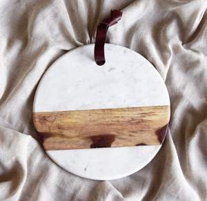 Planche à découper rectangulaire en marbre et bois massif pour usage professionnel en cuisine, découpe de viande, de pain et service décoratif - Product Image 1