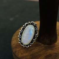 Bague de mariage vintage en argent sterling 925 avec moissanite de forme ovale originale et pierre de lune arc-en-ciel, prix de gros usine
