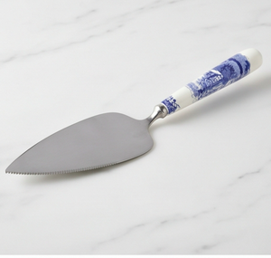 Couteau à gâteau triangulaire dentelé en acier inoxydable avec manche en porcelaine bleu et blanc pour mariage - Product Image 3