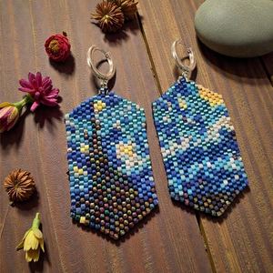 Pendientes de aro con cuentas de mosaico azul, joyería geométrica hecha a mano con flecos, accesorios de moda bohemios para mujeres y niñas, elegantes - Product Image 1