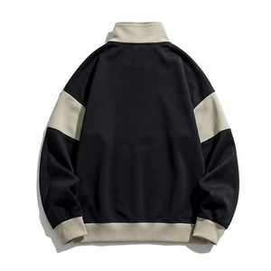 Custom Logo Mens Heavyweight Fleece Quarter <b>Zip</b> <b>Hooded</b> Pullover Sweatshirt 100% Cotton Retro Color Block Oversized Dropshoulder - Product Image 4