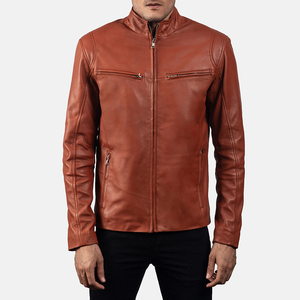 Chaqueta de Cuero Genuino Acolchada Color Marrón Bronceado con Forro de Sherpa, Ribete de Piel Transpirable, Estilo Urbano y Motero, Prenda Casual Premium para Fiestas para Hombre - Product Image 4