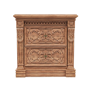 โต๊ะข้างเตียงไม้แกะสลักด้วยมือ โต๊ะหัวเตียงคลาสสิกสำหรับห้องนอนในวิลล่า พร้อมลิ้นชักสองช่อง - Product Image 1