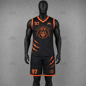 Ensemble de maillots de basket-ball personnalisés, design à rayures tigrées noir et orange, uniforme sans manches pour hommes et femmes, pour l'entraînement et les matchs - Product Image 1