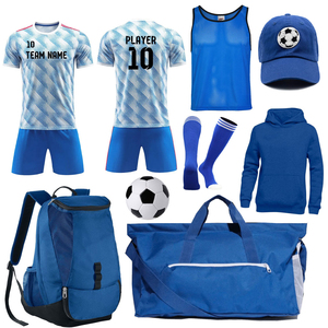Ensemble de tenue de football personnalisée sublimée taille adulte pour homme, bleu, avec maillot, short, chaussettes, chaussures, sac, casquette et sweat à capuche - Product Image 6