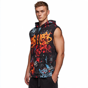Custom Sublimation Sleeveless Hood Singlet Men Workout Muscle Fit Printed Singlet Hood Vest Sports Training Sleeveless Hoodie - Product Image 6