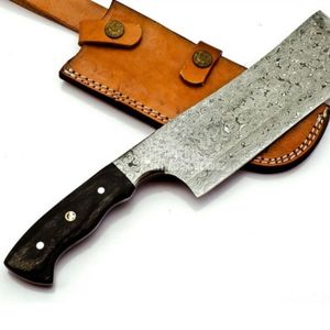 Cuchillos de carnicero de alta resistencia al por mayor con hoja de acero forjado a mano, mango de madera de espiga completa y funda de cuero para carnicería - Product Image 4
