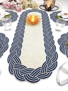 Handmade Embroidered Fabric Table <b>Runner</b> Rectangle <b>Green</b> Leaf Design Luxury Eco-Friendly Durable Lightweight Decorative Mat - Product Image 1