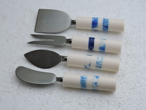 Stainless Steel Cheese Utensil Set 4 Piece White Blue Handle Serving Tools Hand Wash Only - Product Image 1