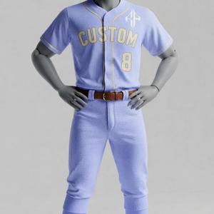 Ensemble d'uniformes de baseball personnalisés sublimés pour hommes, col en V, manches courtes, logo blanc, 100 % polyester haute qualité, coupe classique - Product Image 1