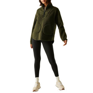 Custom Logo Printed Front Acid Wash Winter Women Sherpa Fleece Sweat <b>Jacket</b> Wholesale Half Zip Regular Hooded Collar <b>Jacket</b> - Product Image 2