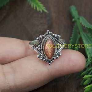 Natural Sunstone 925 Sterling <b>Silver</b> <b>Ring</b> Handmade Vintage Designer Marquise Cabochon Gemstone Jewelry Women <b>Statement</b> <b>Ring</b> Men - Product Image 4