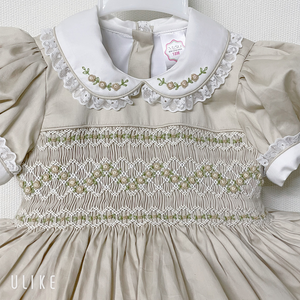 Vestido de Lana de Alta Calidad para Bebé Niña, Estilo Inglés, con Cuello de Muñeca, Casual, Fruncido, Liso, Hasta la Rodilla, para Primavera/Fiestas - Product Image 3