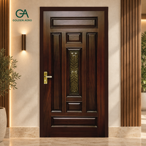 Porte d'entrée battante en bois massif GA-16S Craftsman avec panneau sculpté pour appartement et extérieur, taille personnalisée - Product Image 1