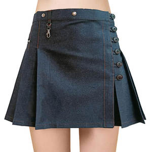 Jupe kilt utilitaire en jean noir pour femme - Kilt écossais moderne plissé en jean - Product Image 3