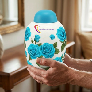 Urnes funéraires florales en métal haut de gamme pour cendres d'adultes, urne funéraire artisanale en aluminium avec couvercle à vis sécurisé - Product Image 3
