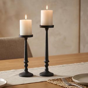 Luxury Black Metal Pillar Candle Holder Set Decorative <b>Tall</b> Iron Candle Stand Elegant <b>Table</b> Centerpiece for Home Wedding Decor - Product Image 2