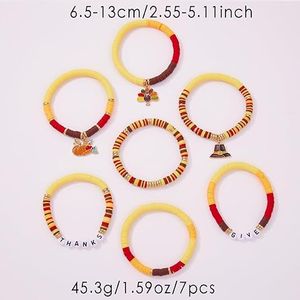 Ensemble de bracelets perlés mignons pour femmes, avec perles en argile en forme de cœur pour la Saint-Valentin, bracelets Heishi style surfer, fournitures en gros pour les fêtes de Thanksgiving - Product Image 3
