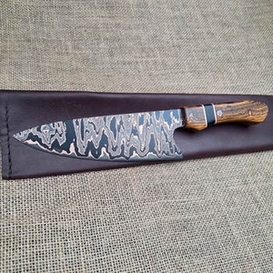 Cuchillo artesanal de acero damasco y cobre con mango decorativo de madera para cortar carne y equipo de cocina para barbacoa - Product Image 1