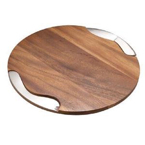 Plateau rond en bois d'acacia au design élégant avec couteau et spatule en acier inoxydable, plateau de service décoratif moderne pour la cuisine - Product Image 1