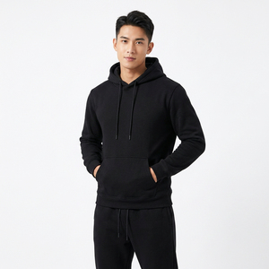Ensemble sweat-shirt à capuche et pantalon de jogging unisexe noir, couleur unie, manches longues, fermeture à cordon, coupe classique, adulte - Product Image 3