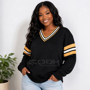 Pull à manches longues Cosh International pour femmes, style sororité, avec rayures jaunes et blanches, style décontracté preppy, vêtements de collège - Product Image 5