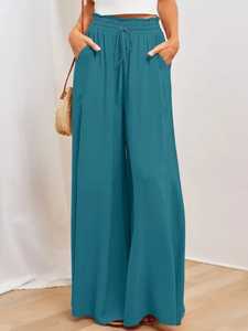 <b>Women</b> Loose Fit Wide Leg Trousers Elegant High Rise Palazzo Pants Comfortable Full Length Bottoms for Modern Fashion Style - Product Image 4
