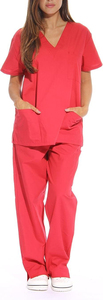 Tenues médicales pour femmes, ensembles de blouses à col en V et manches courtes, en coton et polyester tissé, plusieurs couleurs disponibles - Product Image 6