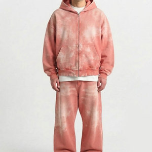 Survêtements décontractés délavés à l'acide pour hommes, style tendance, avec impression sérigraphiée, effet soleil, fermeture éclair – Vente en gros - Product Image 1