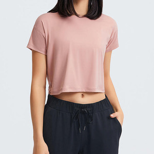 Women's Light Blue Cropped tank <b>top</b> O-Neck Short Sleeve Casual Breathable Knitted <b>Top</b> Solid Color Polyester Material women <b>crop</b> - Product Image 4