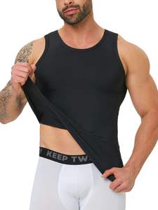 Camiseta sin mangas negra para hombre, de punto, color liso, cuello redondo, de secado rápido, ajuste deportivo, con doble capa en el abdomen - Product Image 4