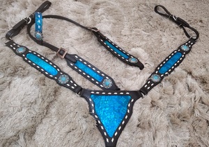 ชุดหมุดคาดอกหนังแท้พิมพ์ลายม้าสุดหรูสีเทอร์ควอยซ์ - Product Image 3