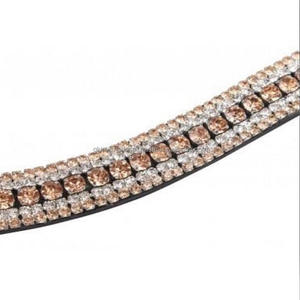 Bracelet de sourcil de bride en cuir véritable 100% sur mesure avec 3 rangées de cristaux d'argent mega bling strass chaîne en métal - Product Image 4