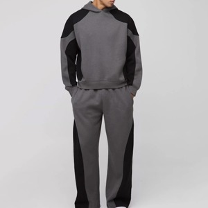 Ensemble de survêtement évasé 2 pièces personnalisé pour homme, 100 % coton, avec pantalon évasé et sweat à capuche, couleur gris - Product Image 1