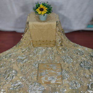 Amazing Somali Fransawi Dirac Jacquard Slub Dress with Floral Design and Golden Stones for Girls Special Occasions & Weddings - Product Image 5