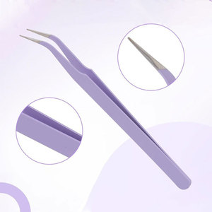 Pince à épiler incurvée en acier inoxydable de couleur violette, pointe dentelée, longueur 1,8 cm, pour extensions de cils professionnelles - Product Image 1