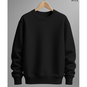 Sudadera de Cuello Redondo Negra para Hombre, Precio Económico al por Mayor, Corte Regular, Color Sólido, Tejida, Informal - Product Image 1