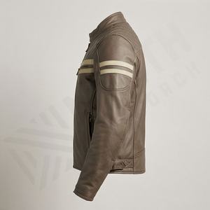 เสื้อแจ็คเก็ตมอเตอร์ไซค์สำหรับผู้ชาย หนังแท้ เสริมแผ่นป้องกันข้อศอกและไหล่ ดีไซน์สปอร์ตทันสมัย ชุดป้องกัน - Product Image 3