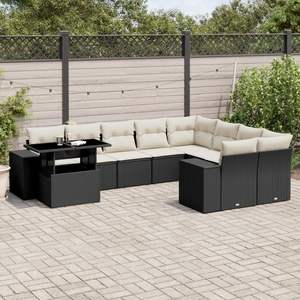 Black Rattan Garden <b>Sofa</b> <b>Set</b> With Cream Cushions Outdoor Furniture Contemporary Design Waterproof UV Resistant PE Rattan - Product Image 1