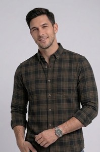Camisa Enovate a Cuadros, Doble Botonadura, Manga Larga, Corte Regular, Casual, Unisex, Transpirable, de Algodón - Product Image 2