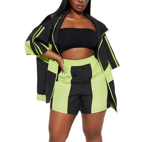 ชุดกางเกงขาสั้นสองชิ้นมีซิปแบบสวมหัวของผู้หญิงเสื้อกันลมสำหรับใส่วิ่งจ๊อกกิ้ง - Product Image 4